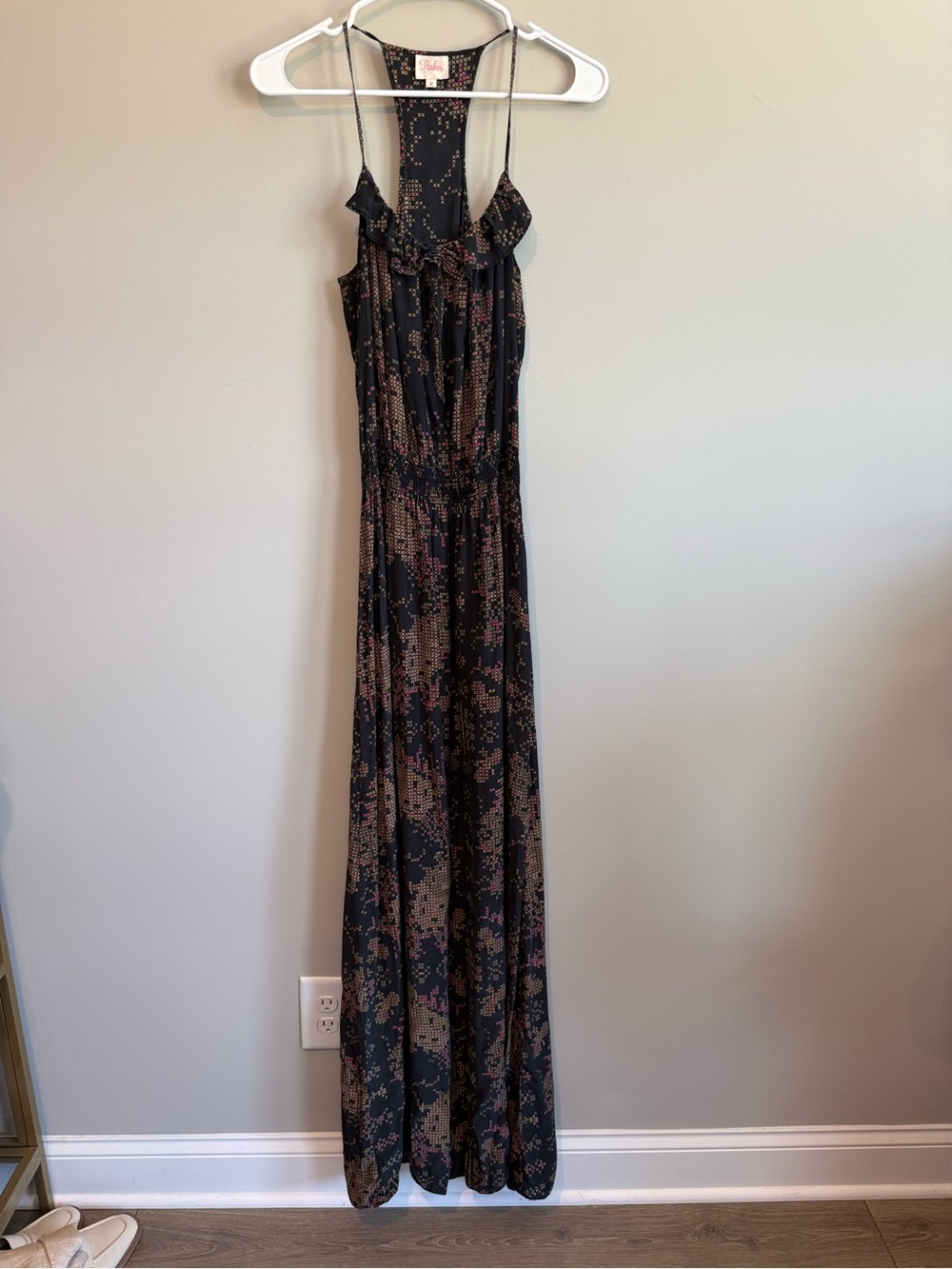 Parker Black Floral-Print Silk Maxi Dress Size Medium - Picture 3 of 12